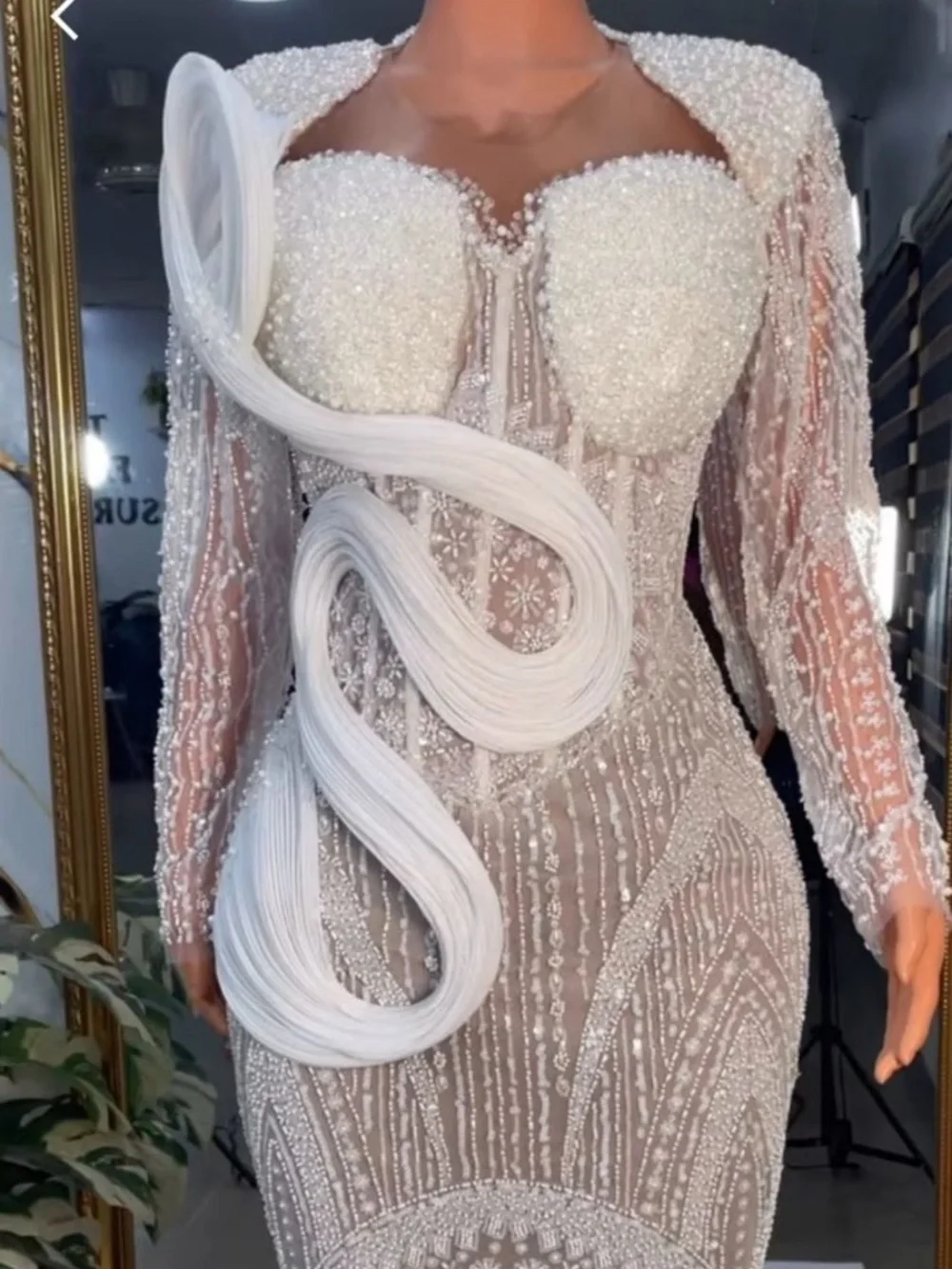 Luxury White/Silver Fully Beaded Corset Gown